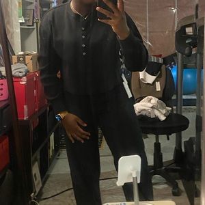 3 Aritzia ribbed button up long sleeve top black and white and grey size medium